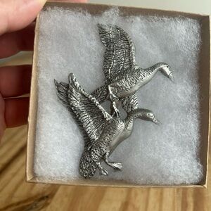 Pewter Silver Duck Brooch Set
